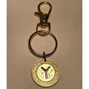 Vintage New York City NYC Authority Bus Subway Token on Gold Tone Keychain.